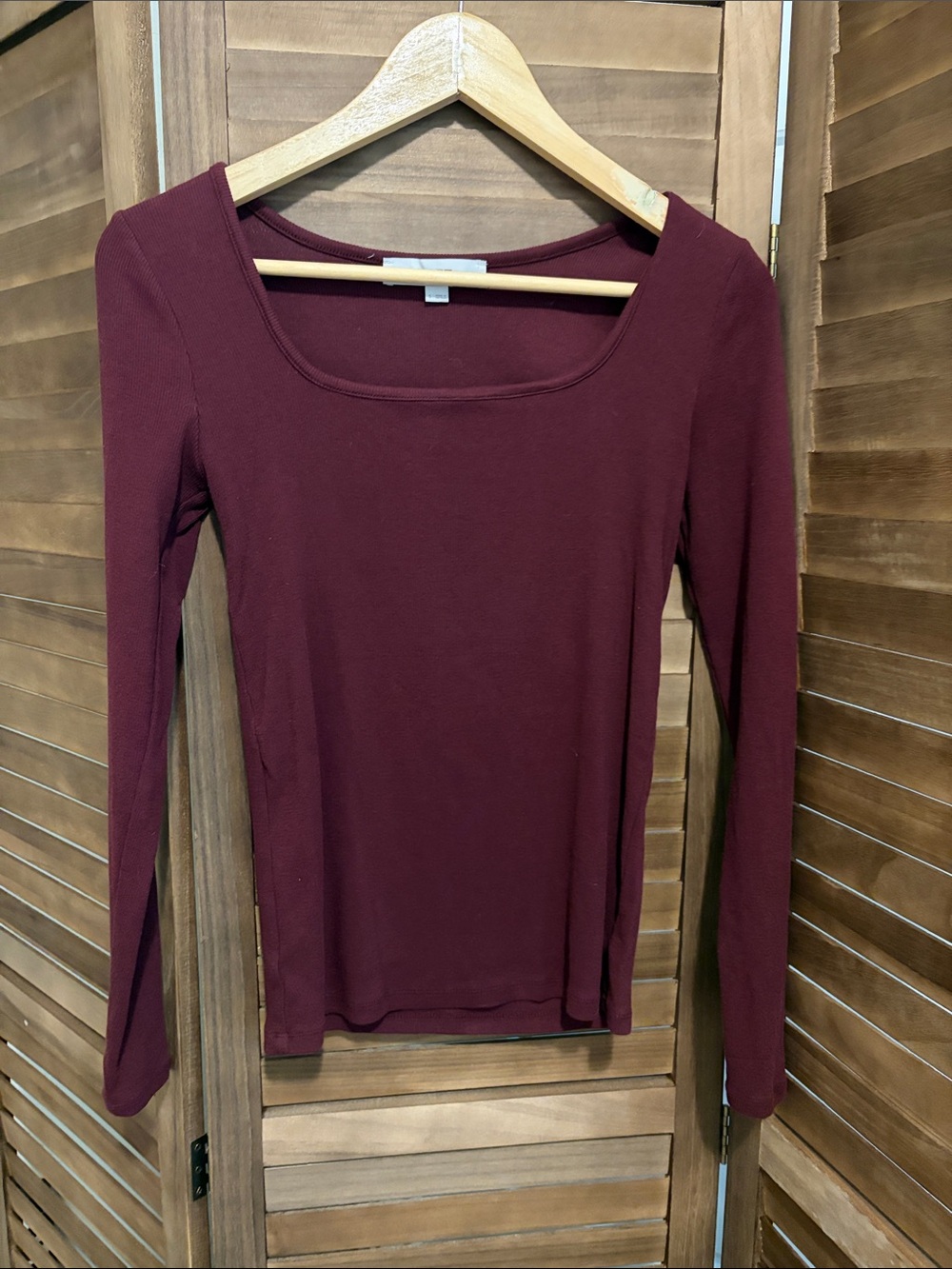 LOFT Long Sleeve Square Neck Top in Burgundy